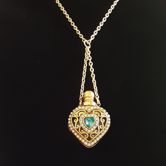 Hand Crafted Jewelry - Handmade Victorian Style Bottle With Removable Cap Goldtone 25" Chain